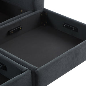 English Elm 83" Sectional Sofa with Hidden Storage, Movable Ottoman Bed, Ergonomic Curved Arms & Six Pillows Black N719S001960B