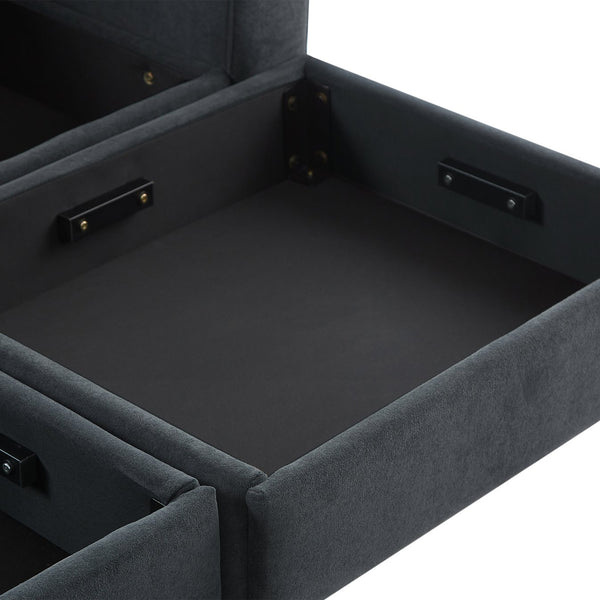 English Elm 83" Sectional Sofa with Hidden Storage, Movable Ottoman Bed, Ergonomic Curved Arms & Six Pillows Black N719S001960B