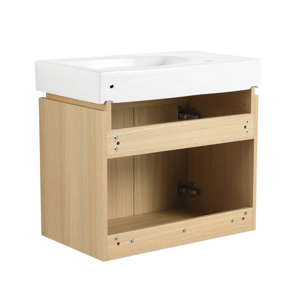 English Elm 24 Inch Bathroom Vanity Floating Ceramic Basin Sink Combo with Double-Door Wall-Mounted Storage Cabinet Durable Engineered Wood Modern Design Oak W1972P190341