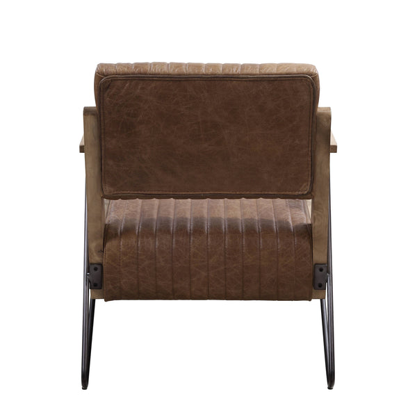 English Elm Cocoa Top Grain Leather Accent Chair with Full Foam Comfort, Tight Cushions & Matt Iron Legs B062P209154