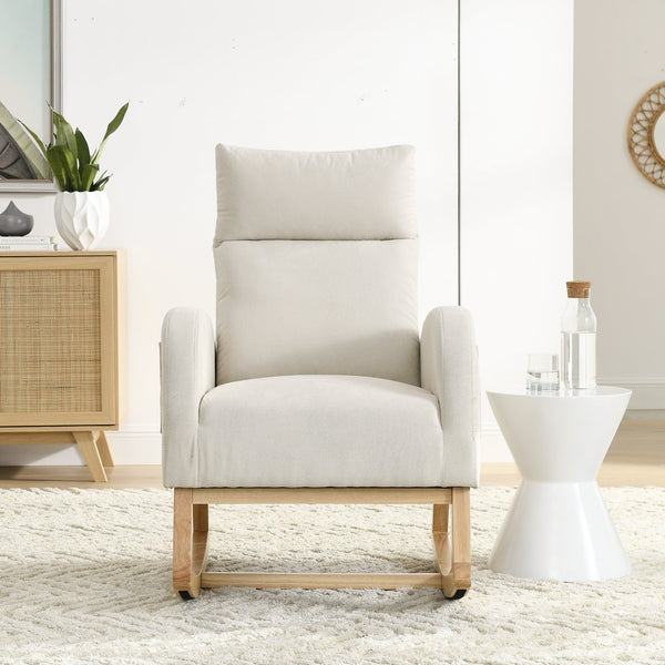 English Elm Welike 27.6"W Teddy Fleece High Back Rocking Chair with Side Pockets, Wooden Frame, 250lb Capacity W834P356485