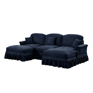 English Elm Classic Comfy Modular Sectional Sofa With Flared Arms, Removable Skirts & Movable Ottomans, Blue W3041S00257