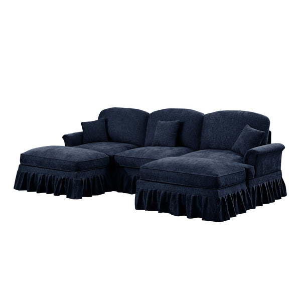 English Elm Classic Comfy Modular Sectional Sofa With Flared Arms, Removable Skirts & Movable Ottomans, Blue W3041S00257