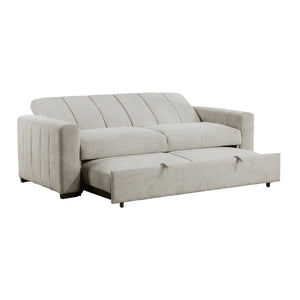 English Elm Transitional Michah Convertible Sofa with Pull-Out Bed Light Gray Textured Fabric Solid Wood Frame B011S01527