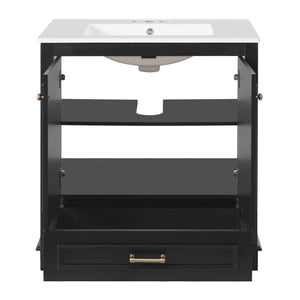 English Elm 30" Elegant Bathroom Vanity with Ceramic Sink, French-Inspired Compact Cabinet with Drawer & Shelf Black N710P317676B