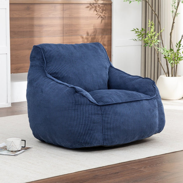 English Elm Giant Corduroy Bean Bag Sofa with Armrests Foam Filled Cozy Adult Lounge Chair Dark Blue W2200P442801