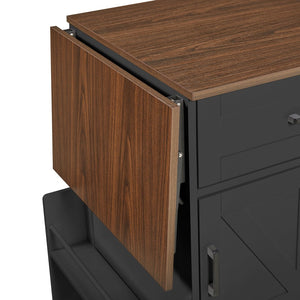 English Elm K&k Farmhouse Rolling Kitchen Cart with Drop Leaf Drawer Open Rack Lockable Wheels Black N707P404539B