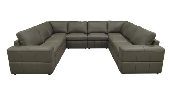 English Elm Large Square Arm Leather Match Modular Sectional for Spacious Living Rooms Olive Green B2748S00146