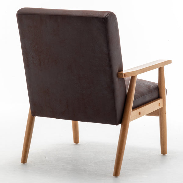 English Elm 25.38'' 25.38" Wide Classic Mid-Century Modern Arm Chair with Solid Wood Arms, Plush Foam & Microfiber Finish Dark Brown B2735P271015