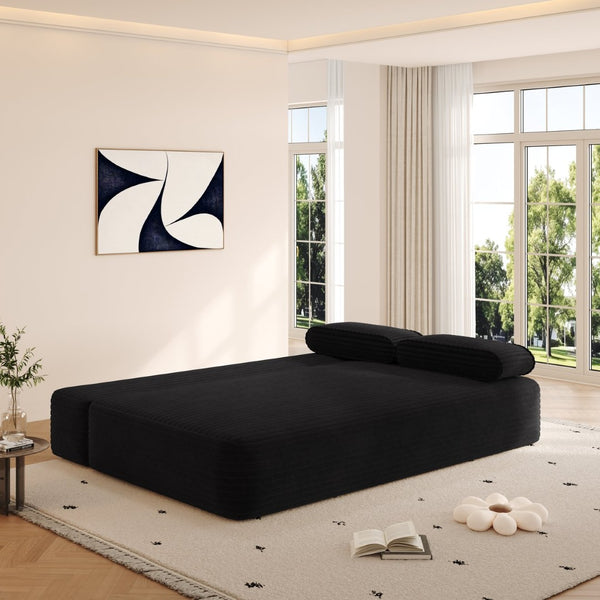 English Elm 78.7" Frameless Convertible Corduroy Sofa Sleeper Queen Bed for Compact Living Spaces Black W3219P427162