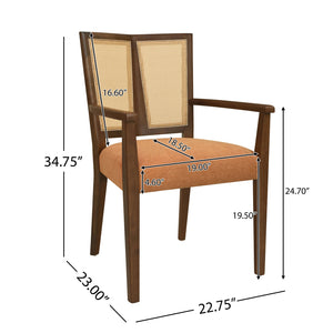 English Elm Christopher Knight Home® - ARM Mid-Century Dining Chair with Rattan Back & Upholstered Foam Seat, Solid Rubberwood Frame Caramel,Walnut N771P254005W