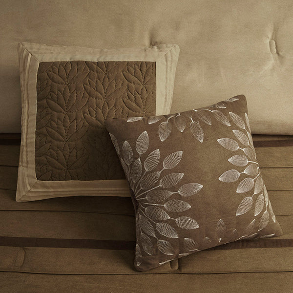 English Elm 7 Palmer Faux Suede 7-Piece Comforter Set Queen – Pieced Microsuede, Taupe & Brown, Embroidered Pillows Natural 24 L x 18.5 W x 15.75 H B03596906