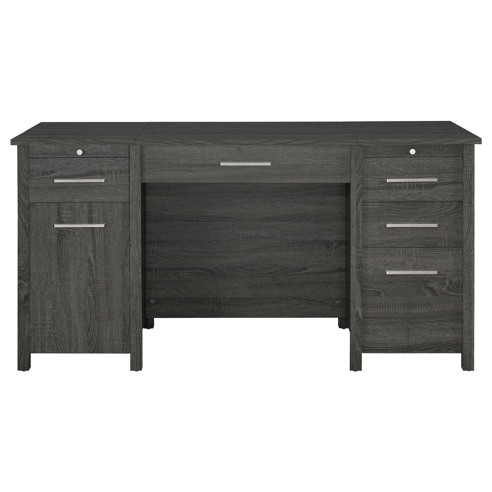 English Elm Rayna Weathered Grey Lift-Top 4-Drawer Office Desk with Easy-Glide Storage and Brushed Zinc Hardware B062P351423