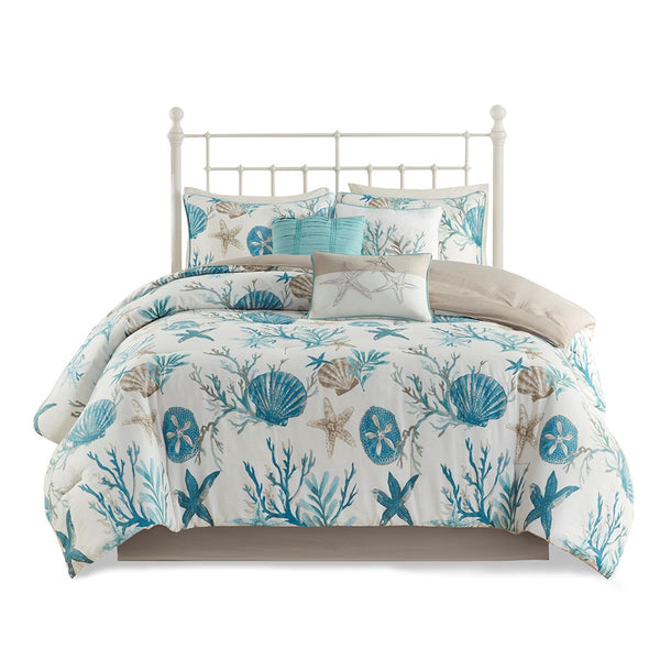 English Elm 7 Piece Cotton Sateen Comforter Set In Aqua & Taupe – Coastal Elegance For Cal King Bedrooms! B03597268