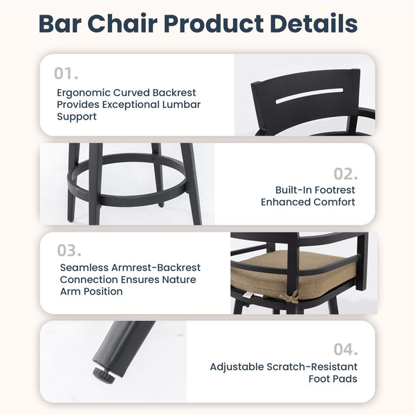 English Elm Modern 5Pc Outdoor Patio Bar Set – Elegant Marble-Inspired Table & Swivel Chairs For Entertaining W1886S00033