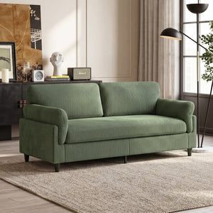 English Elm 82.6" Corduroy Mid-century Loveseat Ribbed Fabric Sofa Solid Wood Tapered Legs 2 Seater Green W5515P488387