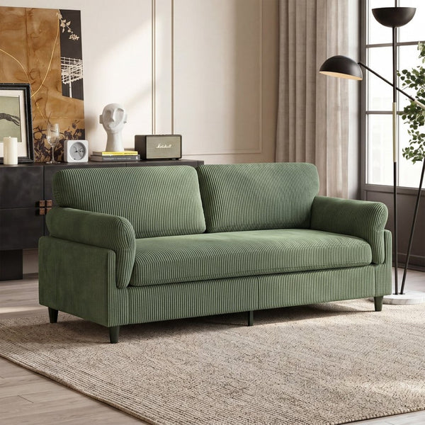 English Elm 82.6" Corduroy Mid-century Loveseat Ribbed Fabric Sofa Solid Wood Tapered Legs 2 Seater Green W5515P488387