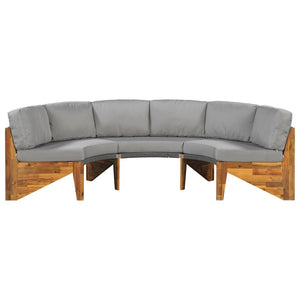 English Elm U_style Circular Patio Sofa Set Pp Rope Woven Steel Frame Acacia Wood Resort Lounge Grey WY000468AAE