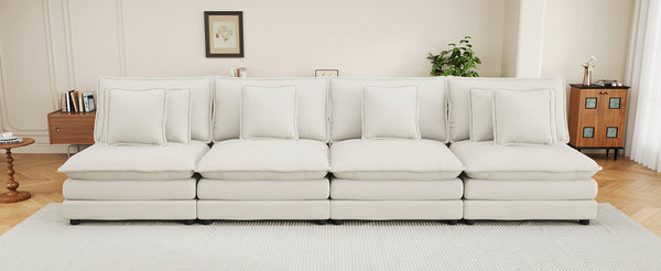 English Elm 141.6" Modern Sofa Modular Couch Upholstered Corduroy with Pocket Springs, Removable Backrests & Pillows Beige N719S001727A