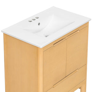 English Elm [video] 30 Inch Freestanding Bathroom Vanity Pine Legs Ceramic Sink Soft Close Storage Oak N759P412928O