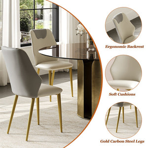 English Elm 59-Inch Modern Round Dining Table Set With Dark Brown Glass Top & Antique Copper Steel Legs For Stylish Dining W509S00146