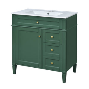 English Elm 30'' Bathroom Vanity Set With Mirror, Modern Freestanding Cabinet, Ceramic Sink & Ample Storage Space SW000127AAF-1