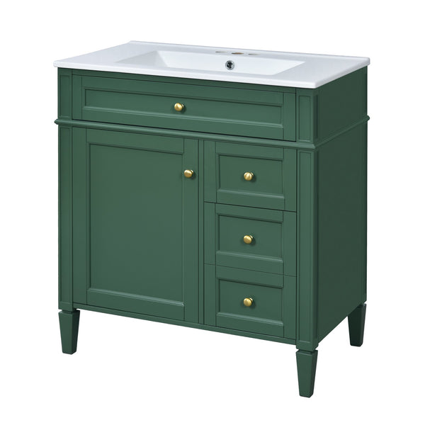 English Elm 30'' Bathroom Vanity Set With Mirror, Modern Freestanding Cabinet, Ceramic Sink & Ample Storage Space SW000127AAF-1