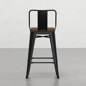 English Elm Keeley 24in Metal and Solid Elm Wood Counter Stools Set of 4 — Curved Backs, Footrests, Durable Finish Black B2732P253606