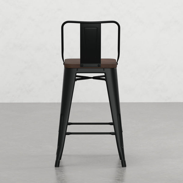 English Elm Keeley 24in Metal and Solid Elm Wood Counter Stools Set of 4 — Curved Backs, Footrests, Durable Finish Black B2732P253606