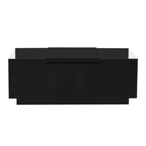 English Elm U-Can LED Coffee Table with Glass Top, 16-Color Bluetooth APP Lighting, Hidden Drawers & Open Storage Black N724P290056B