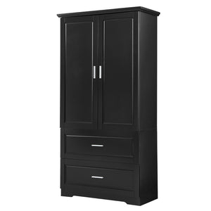 English Elm Tall Bathroom Storage Cabinet – Slim Black MDF Organizer with 2 Doors, 2 Drawers, Adjustable Shelves, Anti-Tip Device N725P172882B