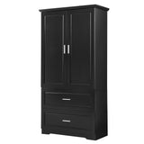 English Elm Tall Bathroom Storage Cabinet, Cabinet With Two Doors and Drawers, Adjustable Shelf, Mdf Board, Black