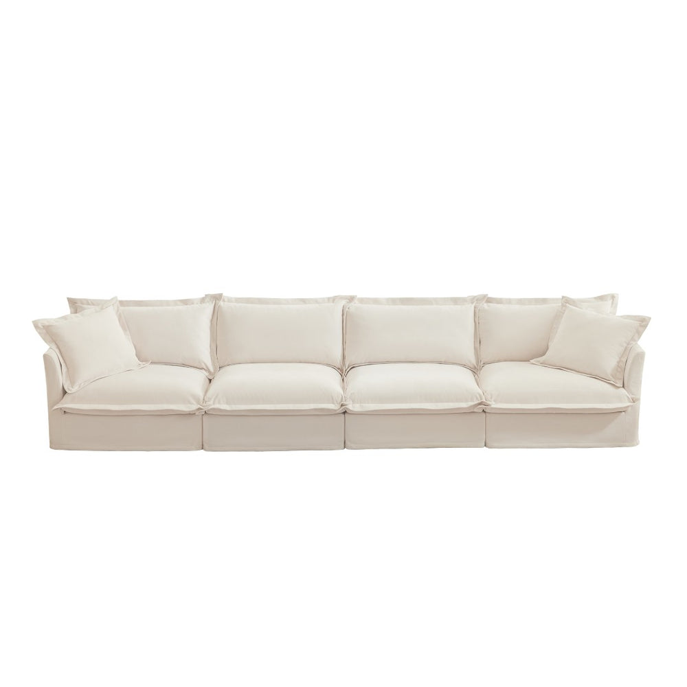 English Elm Slipcovered Long Sofa - Cloud-Like 4-Seater Couch In Cream Chenille, Removable Covers, Extra Deep Comfort W3041S00008-GIGA