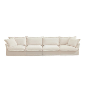 English Elm Slipcovered Long Sofa - Cloud-Like 4-Seater Couch In Cream Chenille, Removable Covers, Extra Deep Comfort W3041S00008-GIGA