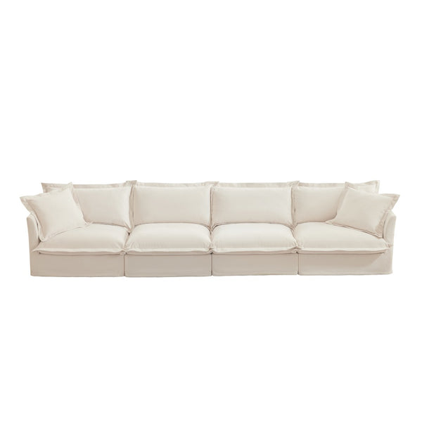 English Elm Slipcovered Long Sofa - Cloud-Like 4-Seater Couch In Cream Chenille, Removable Covers, Extra Deep Comfort W3041S00008-GIGA