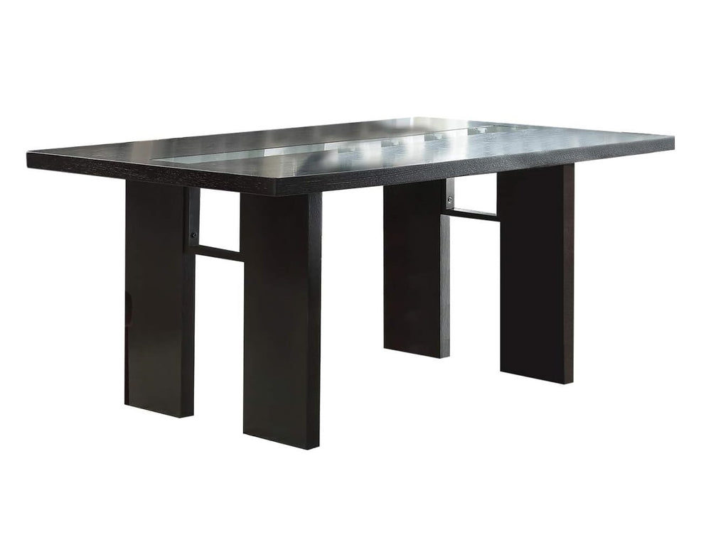 English Elm Contemporary 66" Rectangle Dining Table with Tempered Beveled Glass Top Espresso Finish Seats 6 Modern U-Shaped Support Hardwood Legs B011P207144