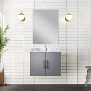 English Elm Dark Grey Single Bath Vanity With Carrara Marble Top & Frameless Mirror - Modern Storage Solution B2731S00740