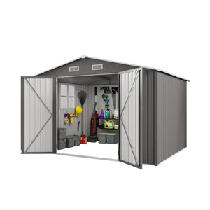 English Elm 10 X 8 Ft Galvanized Steel Outdoor Shed with Lockable Doors and Vented Window W3213S00003