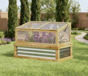 English Elm Raised Garden Bed with Cold Frame Greenhouse Fir Wood and Galvanized Steel Kit T3971P422197
