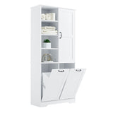 English Elm Bathroom Storage Cabinet With Doors and Drawers, Tilt-Out Laundry Hamper, Multiple Storage Space, Freestanding Style, Open Shelve, Adjustable Shelf, White (Old Sku:Wf530560Aak)