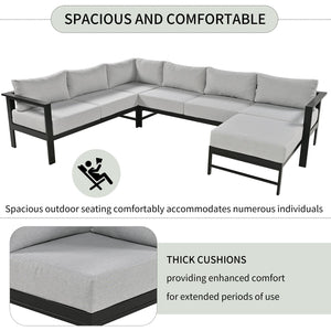 English Elm U-shaped outdoor sofa set with durable aluminum frame, polyspun cushions, high weight capacity and garden-ready style Grey WY000392AAE