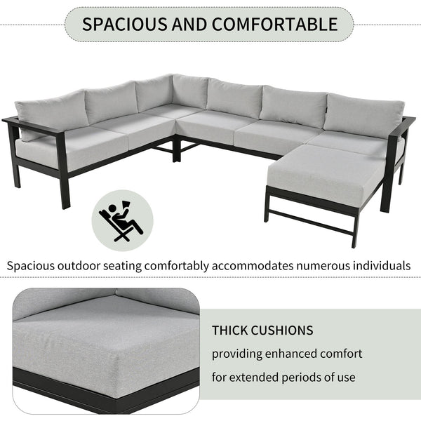 English Elm U-shaped outdoor sofa set with durable aluminum frame, polyspun cushions, high weight capacity and garden-ready style Grey WY000392AAE