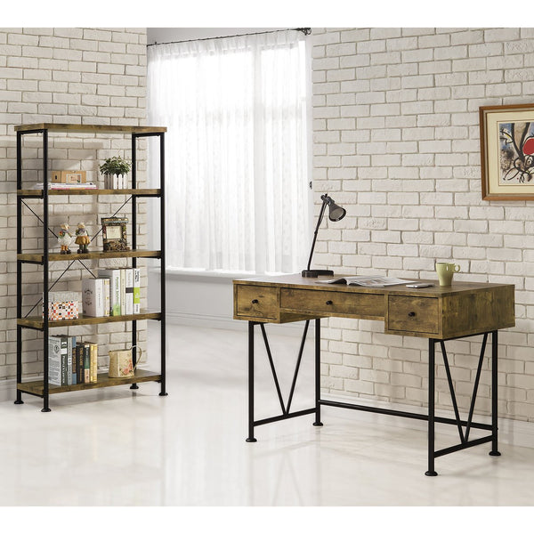 English Elm Avon Rustic Nutmeg 2-Piece Desk and Bookcase Set with 3 Drawers, 4-Tier Storage Shelves, Engineered Wood B062S01286