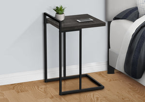English Elm Accent Table, C-Shaped Snack Table With Black Laminate Top & Metal Base For Modern Living Spaces B2710P219372
