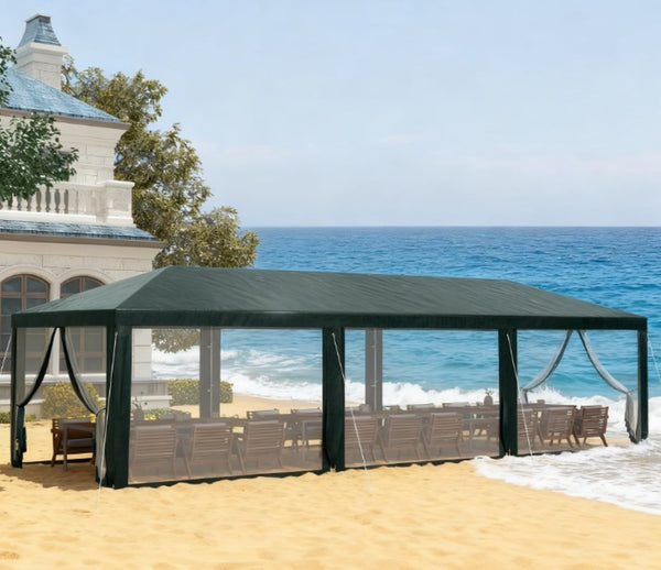 English Elm Versatile Cathedral Roof Party Canopy Steel Frame Uv Shade Tent with Mesh Sidewalls T3971P425542