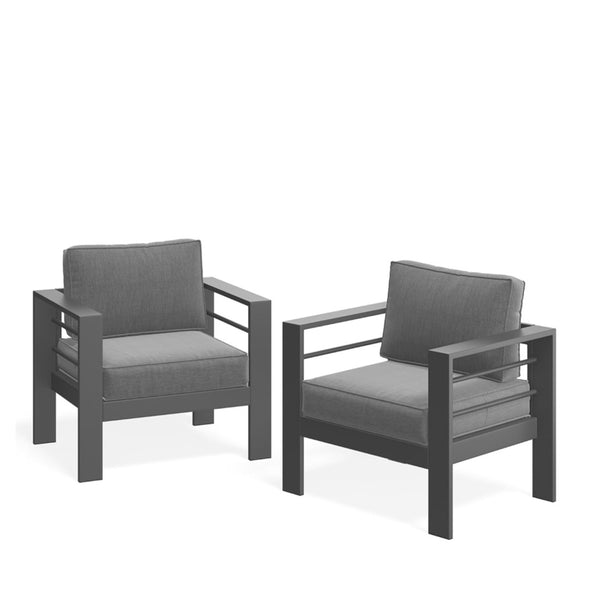 English Elm Set of 2 Outdoor Iron Armchairs with Olefin Cushions for Patio Resort Lounging Gray+Gray B082P455106