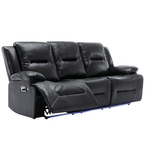 English Elm 3 Seater Home Theater Recliner with LED Accent Strip, Dual Cup Holders, Gel Leather Comfort Luxury Black WF323623AAB