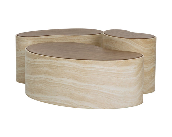 Sunpan ISHIKO Coffee Table - Sculptural Organic Design with Warm Wood-Effect Top & Durable Concrete Base 112580
