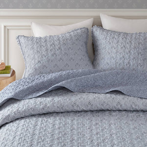 English Elm 3-piece Queen Ruffle Trim Quilt Set Vermicelli Stitched Romantic Coastal Bedding B035P408232