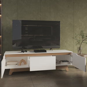 English Elm Woodall Two-Tone TV Stand for up to 65” TVs, Kronos White & European Ash, Closed Storage & Cable Management B200P335321